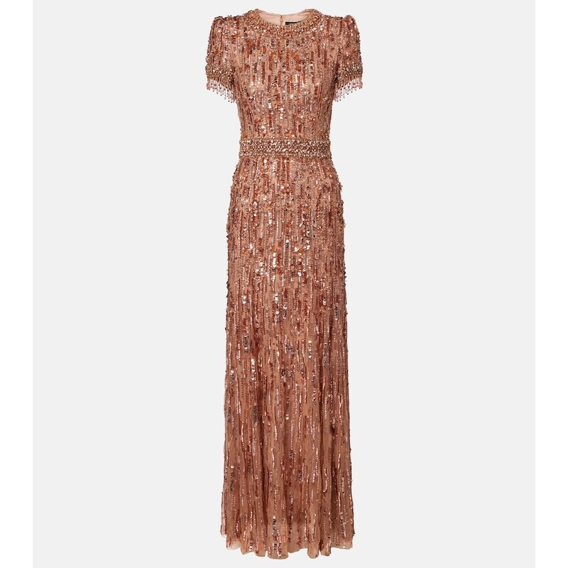 Šaty Jenny Packham Roxy v barvě sable s nášivkami