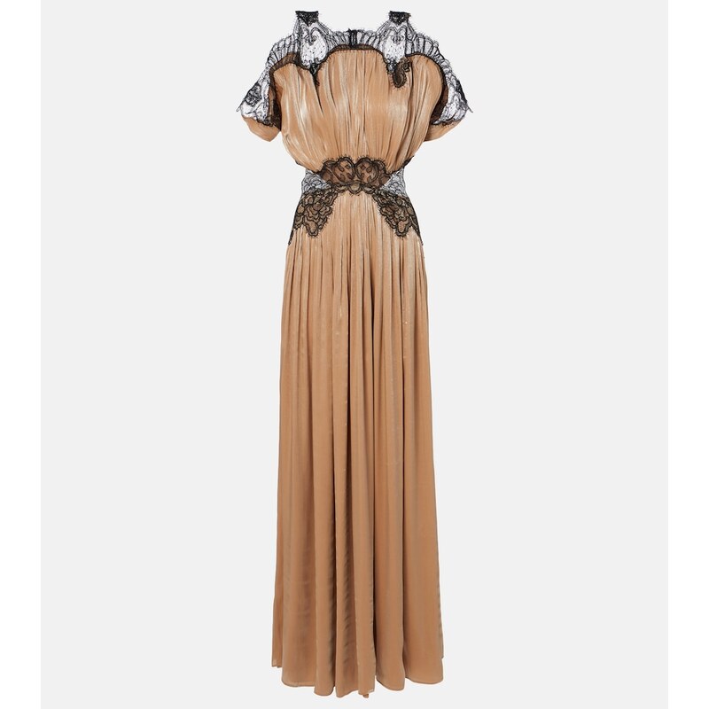 Costarellos Lace-trimmed Lurex georgette gown