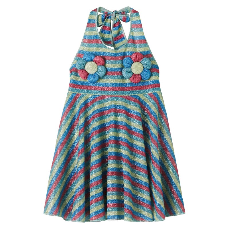 Oseree Kids OsÃree Kids LumiÃ¨re floral-appliquÃ striped dress
