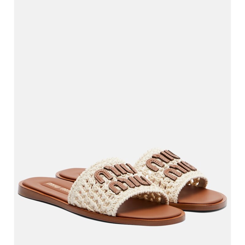 Miu Miu Leather-trimmed crochet slides
