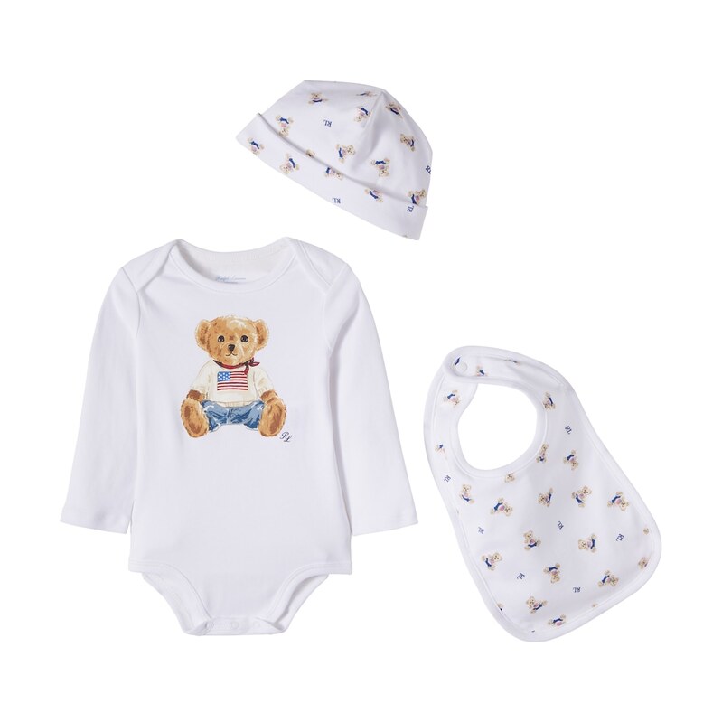 Polo Ralph Lauren Kids Baby set printed cotton bodysuit, hat,