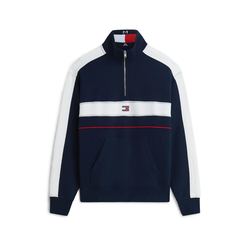 Tommy Jeans Mikina Colour-blocked Quarter-zip Relaxed tmavě