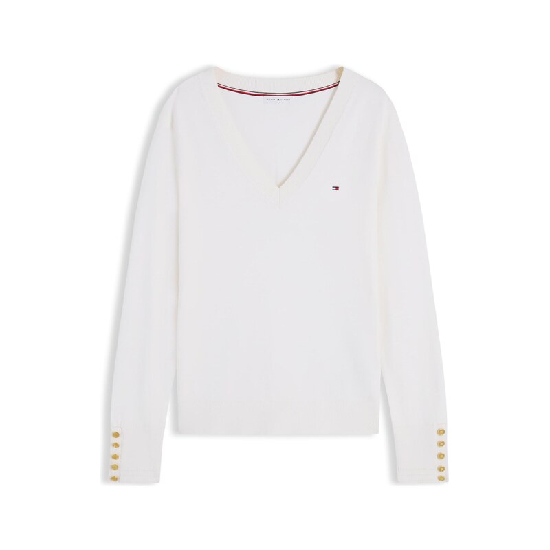 TOMMY HILFIGER Svetr Gold-tone Button Cuff slonová kost