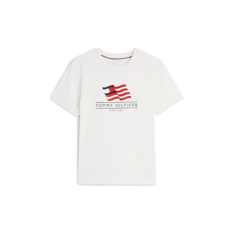 TOMMY HILFIGER Tričko slonová kost / námořnická modř / červená