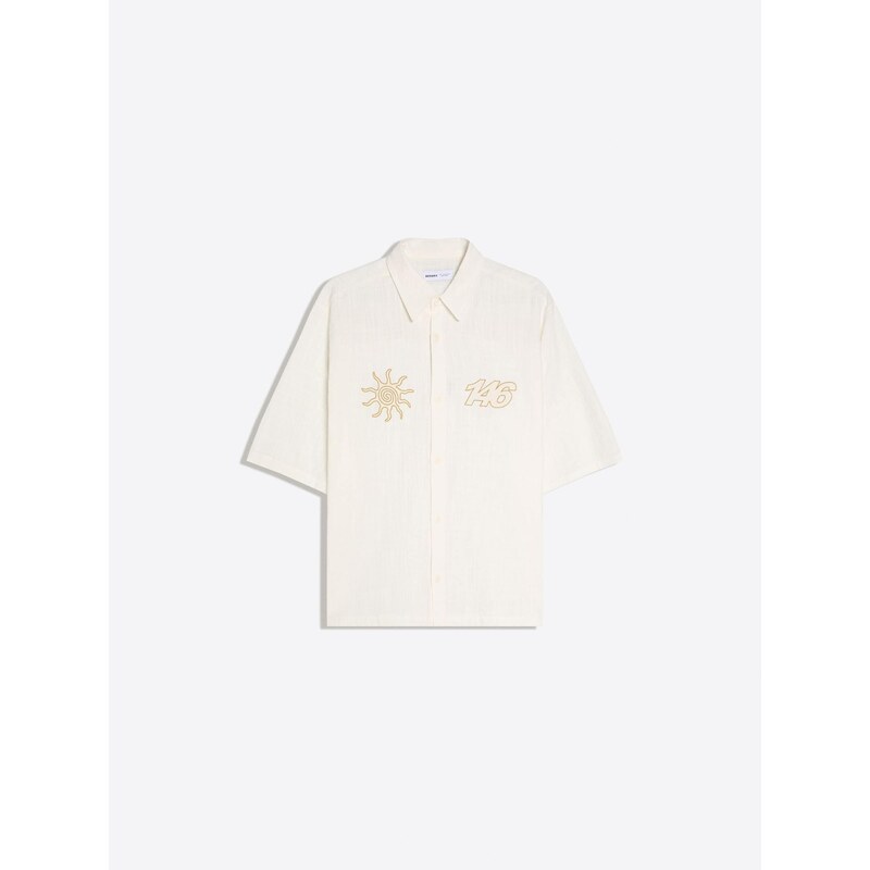 Bershka Košile zlatě žlutá / přírodní bílá