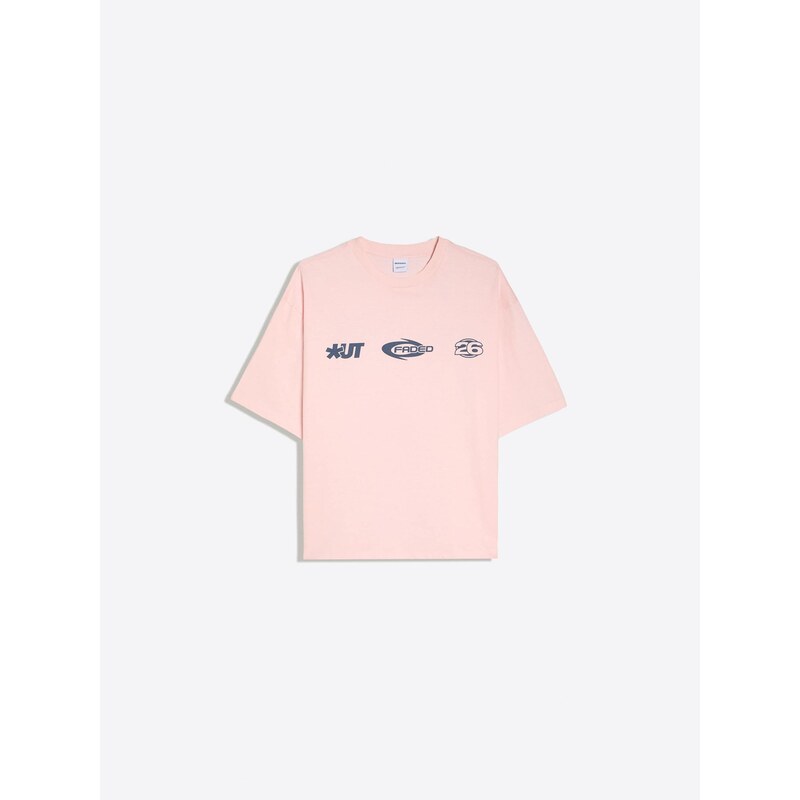 Bershka Tričko tmavě modrá / tmavě oranžová / růžová / starorůžová