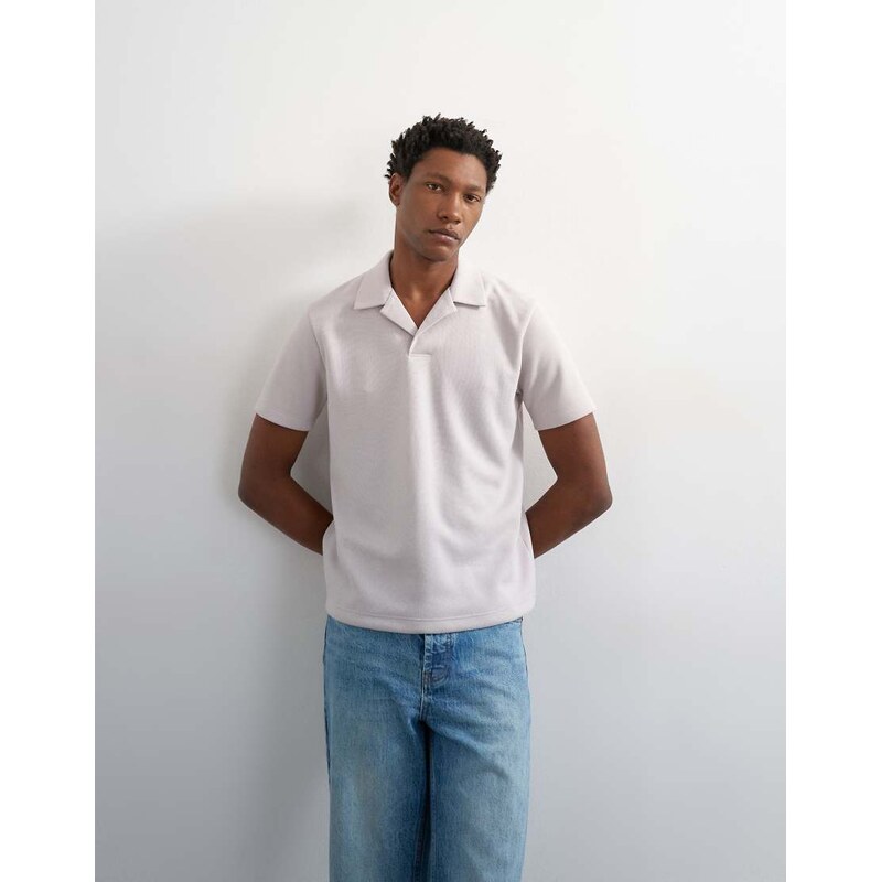 Topman relaxed fit short sleeve revere pique polo in light grey