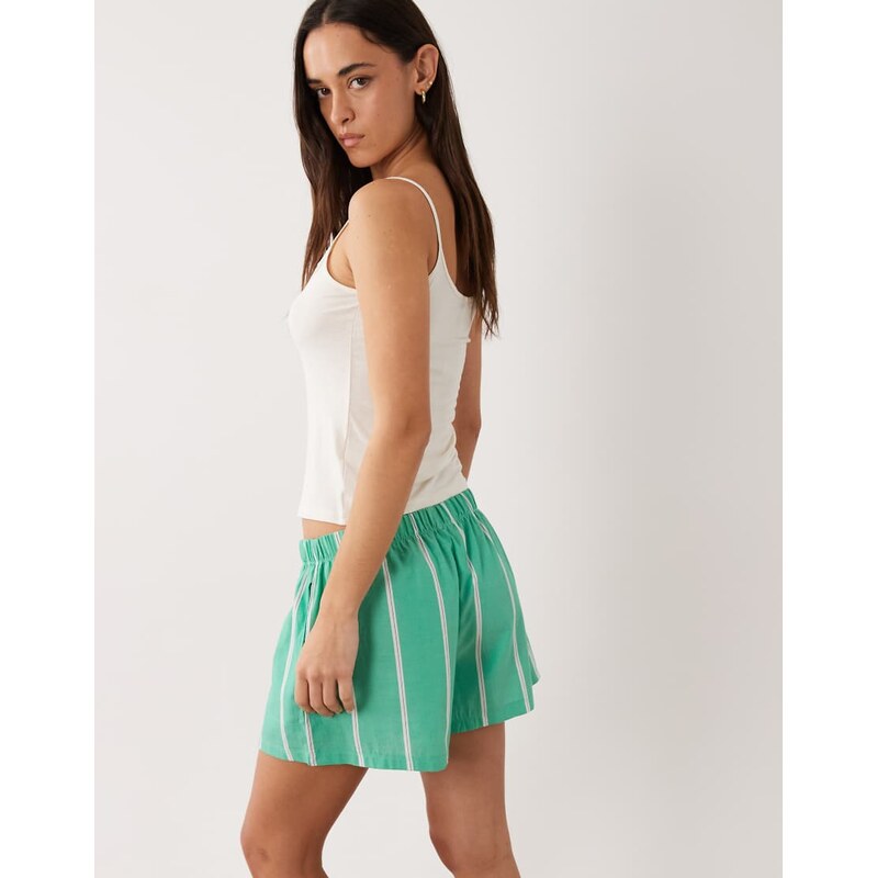 ASOS DESIGN bold stripe pyjama boxer short in green-Red