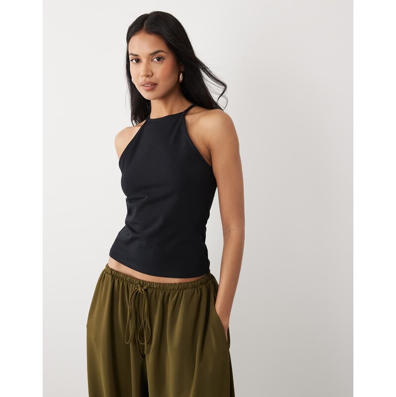 ASOS DESIGN cotton 90s strappy racer tank in black-Blue