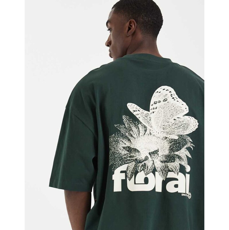 ASOS DESIGN boxy oversized t-shirt with floral graphic in green
