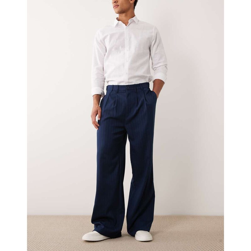 Cotton On super baggy pleated trouser in navy pinstripe