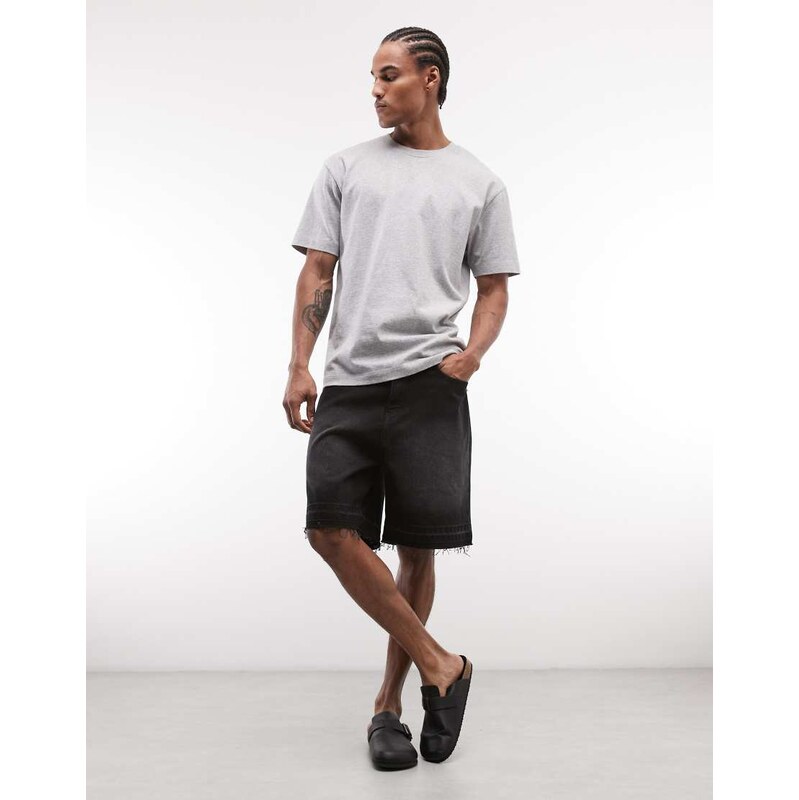 Faded Store distressed hem denim shorts in washed black