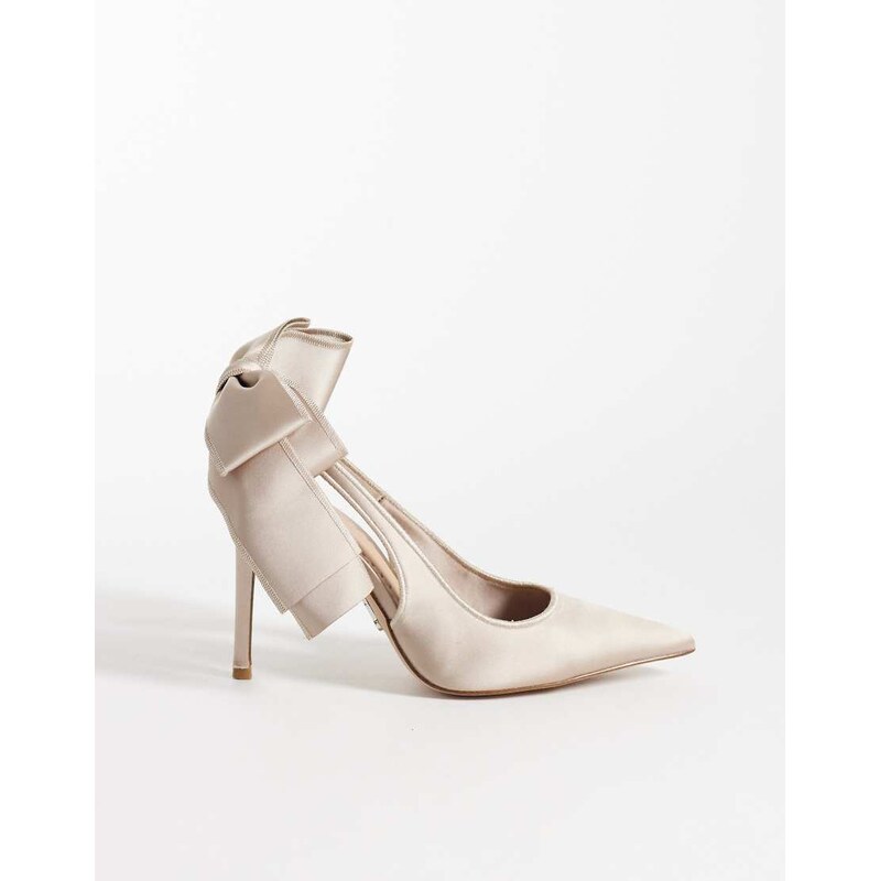 Steve Madden sling back heels with bow detail in satin taupe-Neutral 115523065