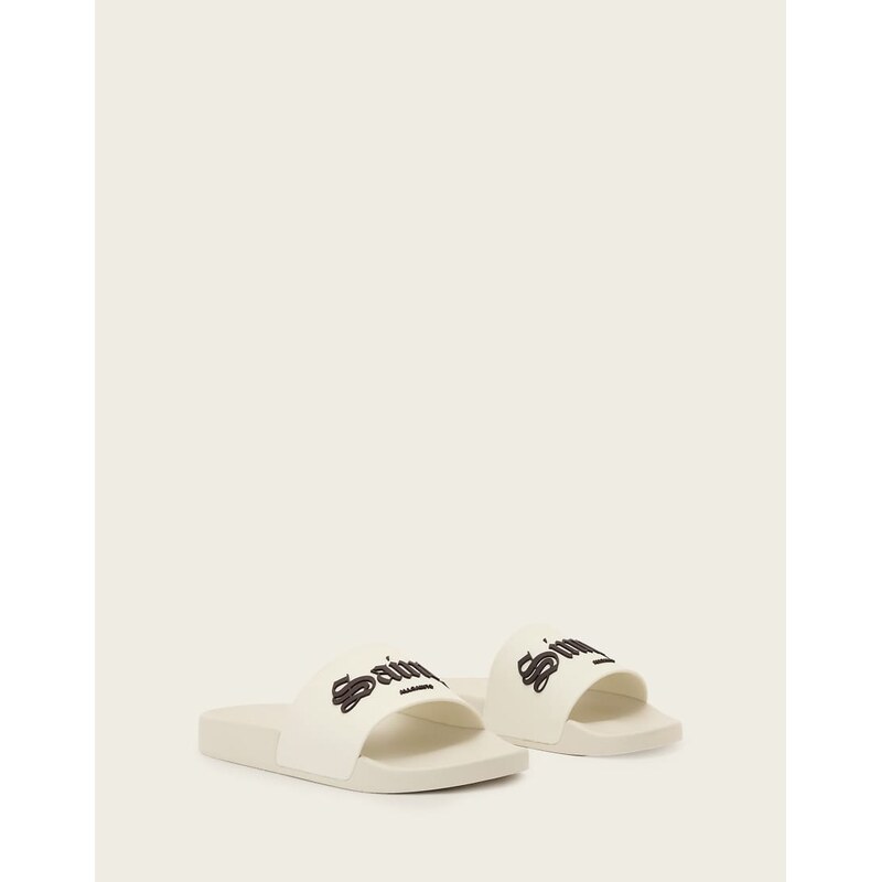 AllSaints Saints & Sinners one strap logo sliders in white 115355026