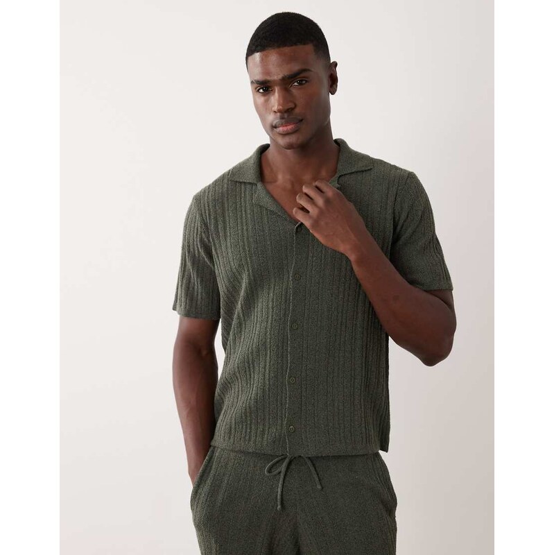 ASOS DESIGN relaxed knitted button through co-ord in dark green