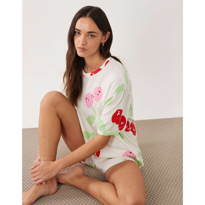 ASOS DESIGN oversized tee and short pyjama set with cherry print in 115521641