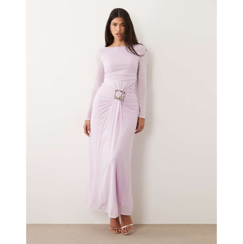 Daska slash neck tie front trim detail maxi dress in lilac