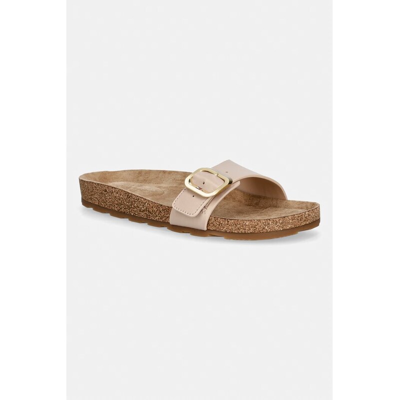 Tommy Hilfiger pantofle dámské kožené TH CLASSIC CORK SANDAL PEARL LTH