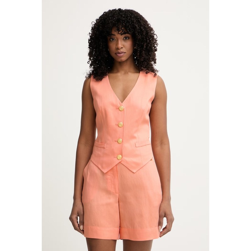 Marciano by Guess jednořadá vesta dámská s příměsí lnu JANE