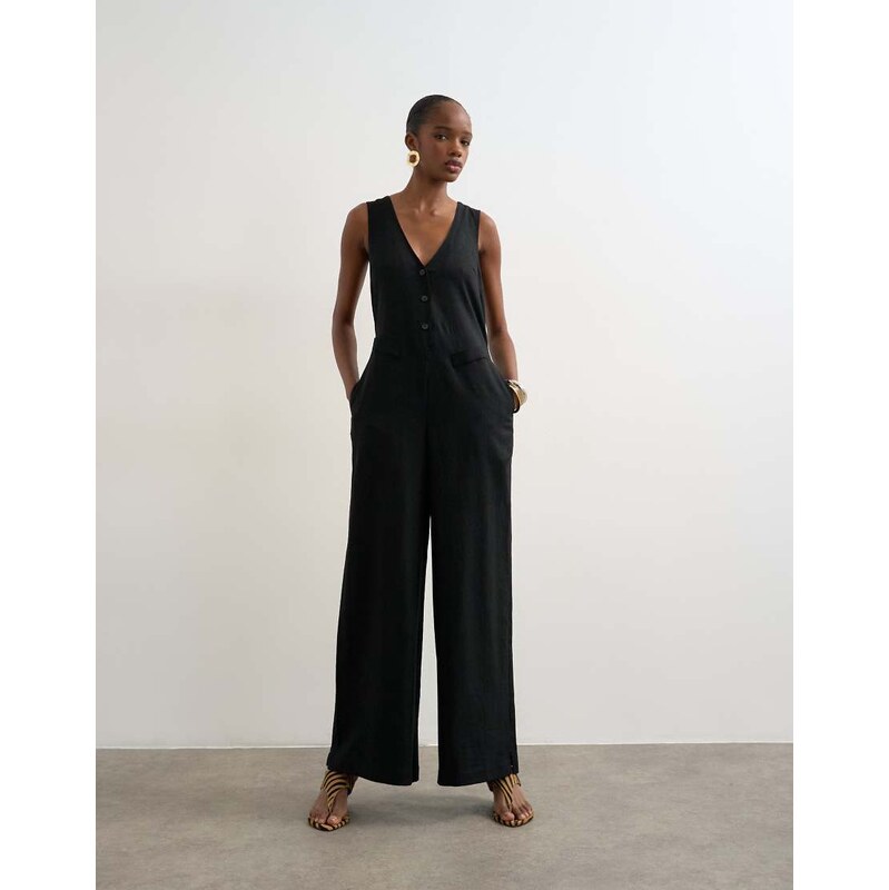 Topshop tailored linen jumpsut in black 115520217