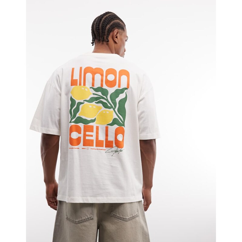 ASOS DESIGN oversized t-shirt with limoncello graphic in off