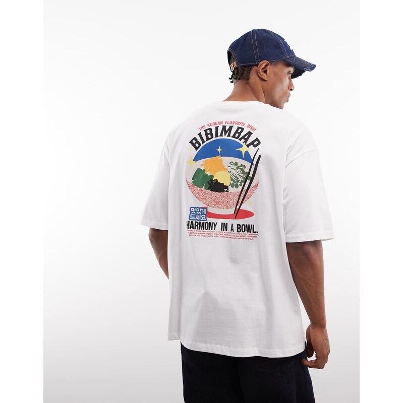 ASOS DESIGN oversized t-shirt with bibimbap graphic in white