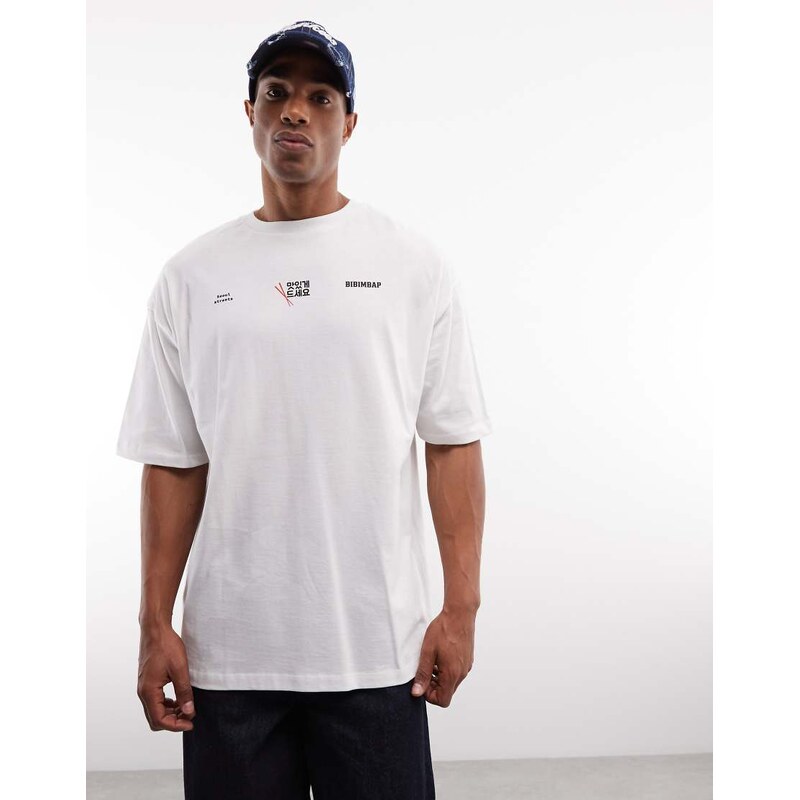 ASOS DESIGN oversized t-shirt with bibimbap graphic in white