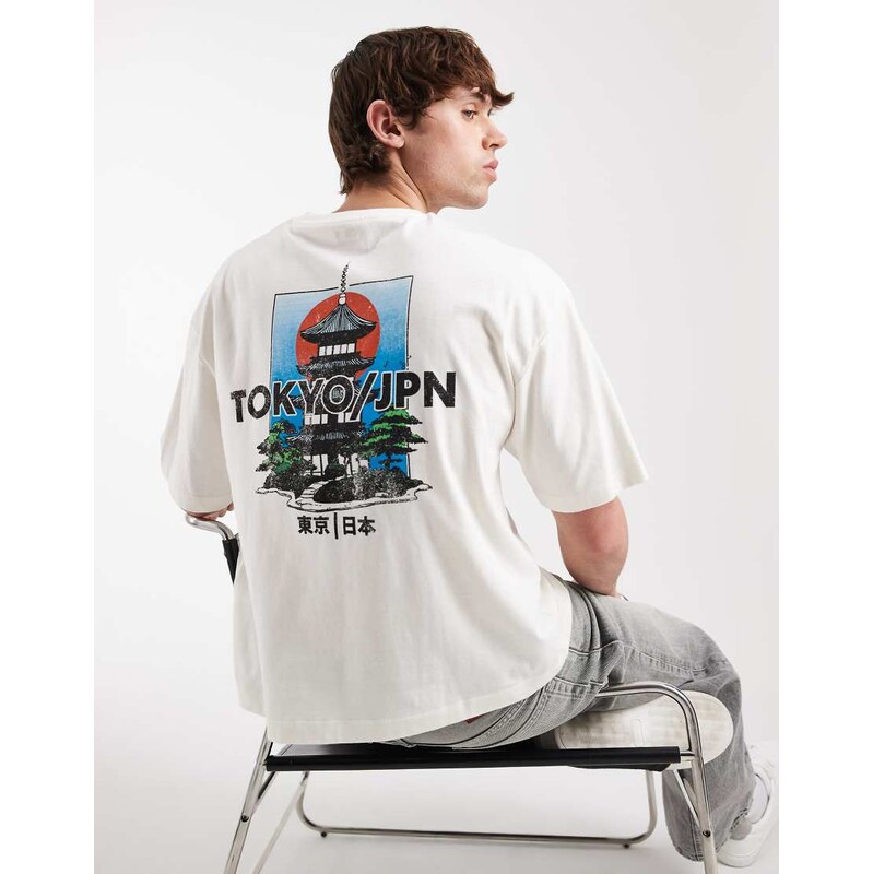 ASOS DESIGN boxy oversized t-shirt with Japan print in off white
