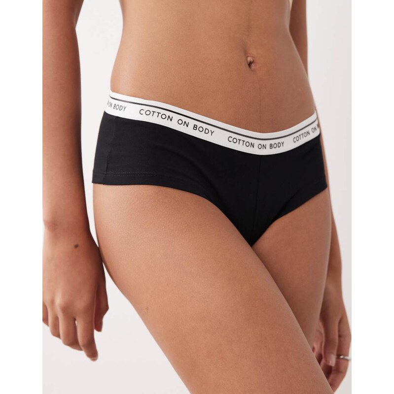 Cotton On branded cotton cheeky boyshort in black 115361037