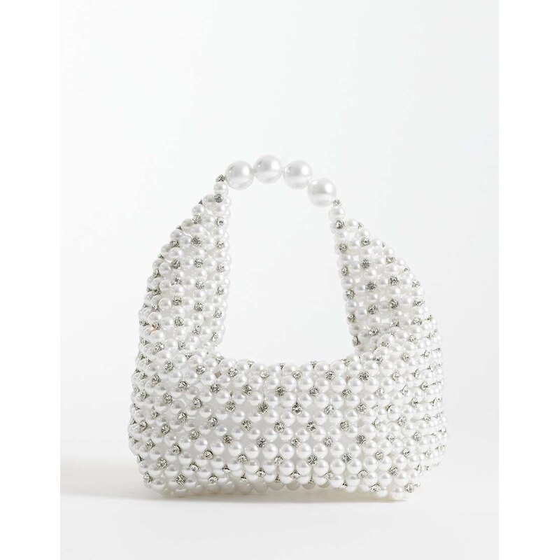 ASOS DESIGN pearl clutch in silver 115549968