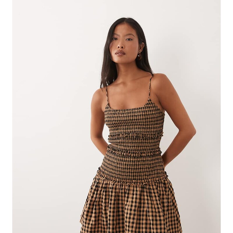 ASOS Petite ASOS DESIGN Petite crinkle mini dress with shirred dropped 115517753