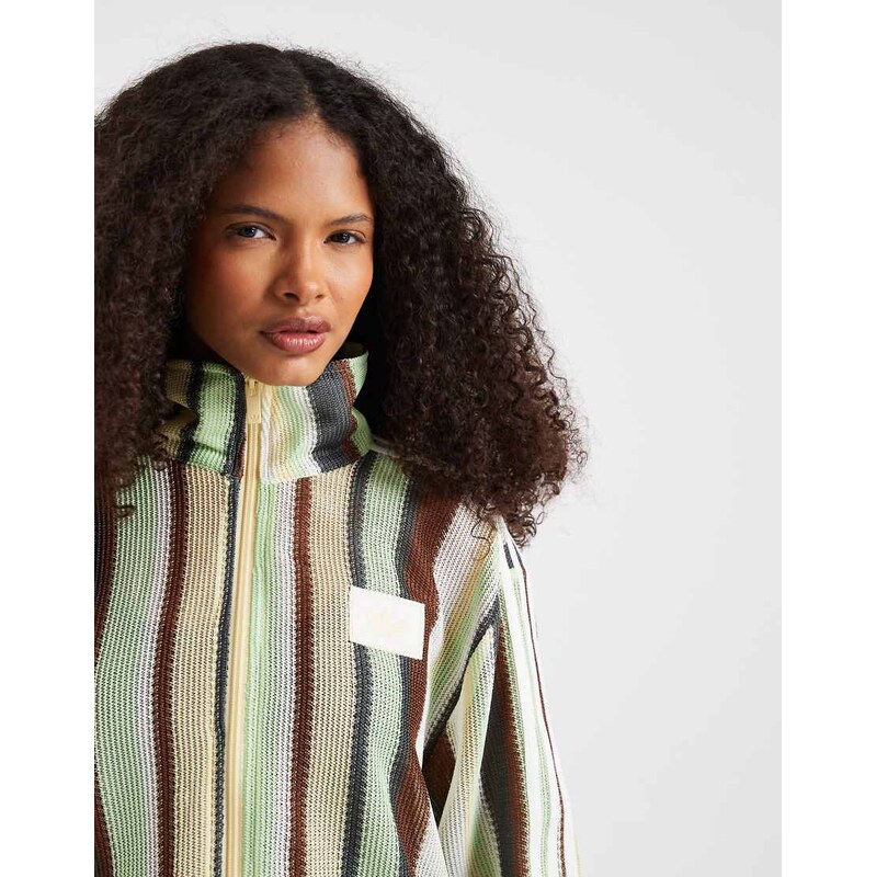adidas Originals firebird crochet track top in brown and green stripe 115365986