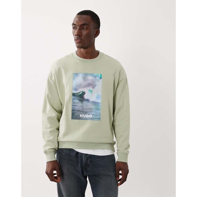HUGO BLUE Nofintex graphic chest print sweatshirt in light green