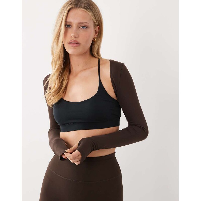 4505 soft touch layering long sleeve shrug in chocolate-Brown 114536317