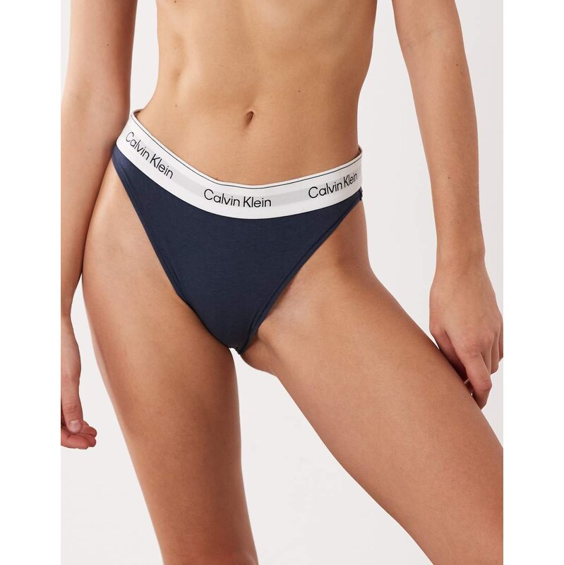 Calvin Klein Icon Cotton Modal high leg tanga in navy 115366027