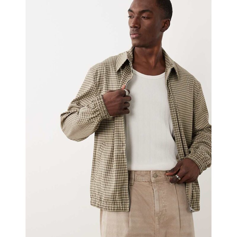 ASOS DESIGN smart checked harrington jacket in brown