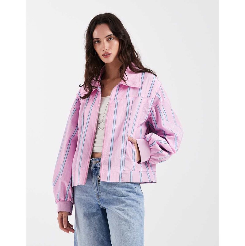 Laagam watson striped bomber jacket in pink blue stripe