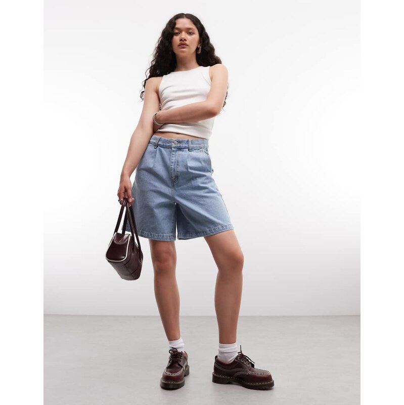Obey eli denim pleated shorts in blue