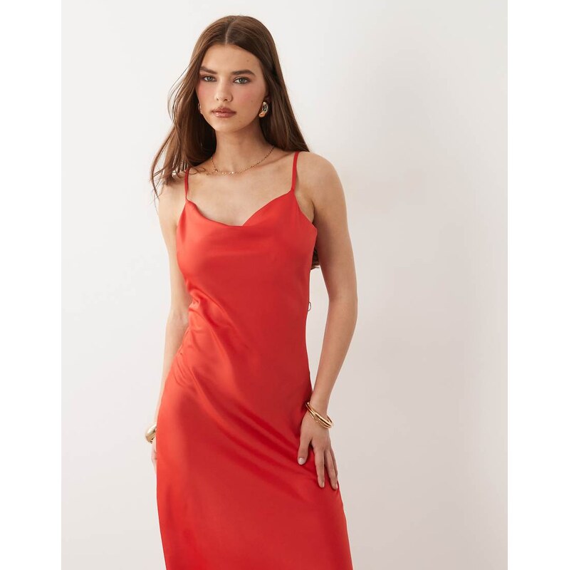 YAS satin cami midi dress in poinsettia red