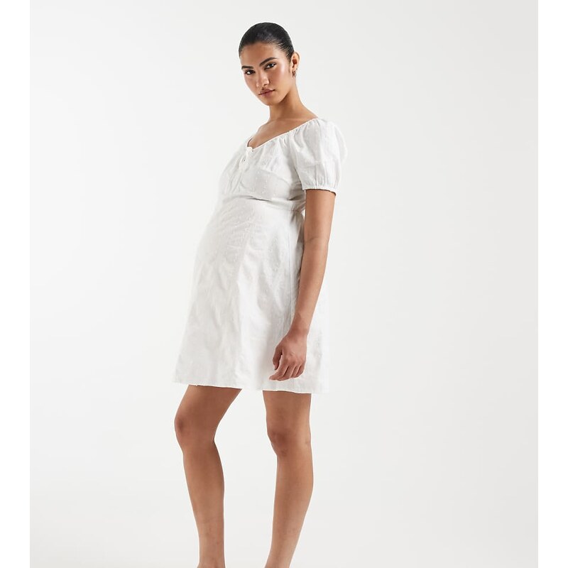 Vero Moda Maternity cotton broderie puff sleeve milkmaid mini