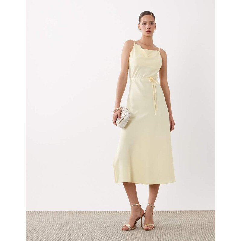 YAS satin cami midi dress in pastel yellow