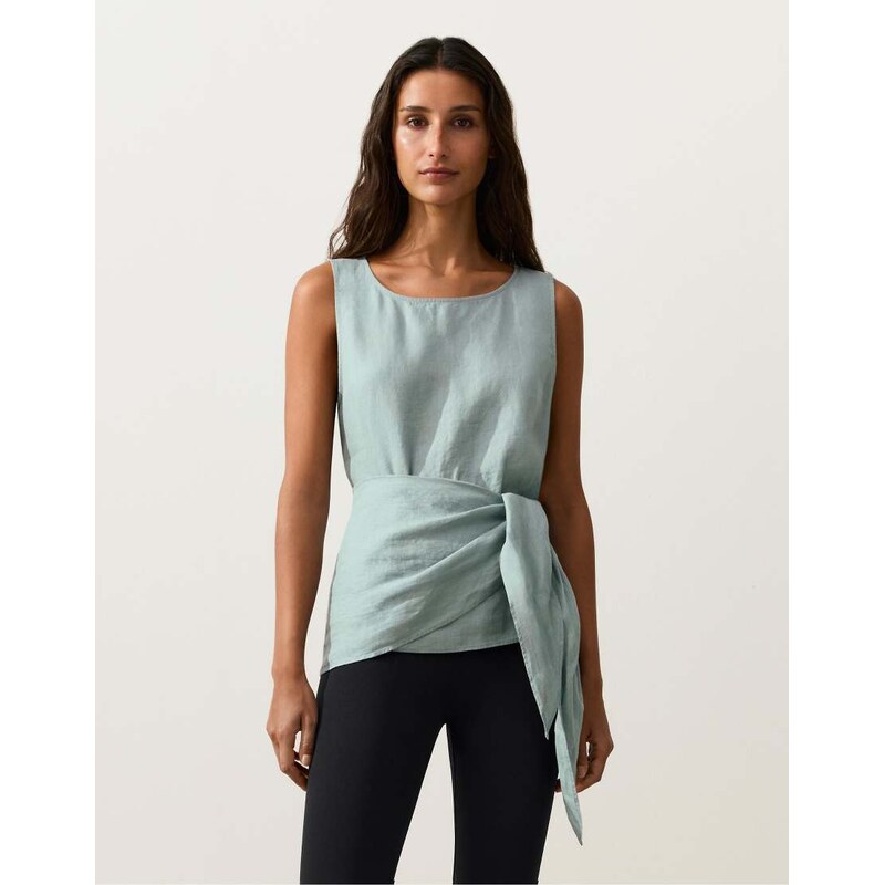 OYSHO Sleeveless top with 100% linen scarf in aquamarine-Blue