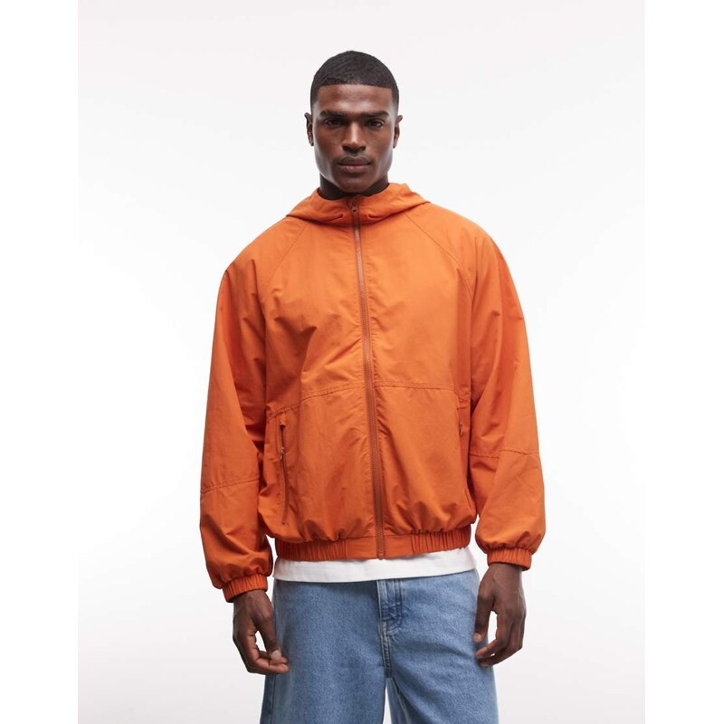 ASOS DESIGN stormMAX water resistant packaway rain jacket in orange
