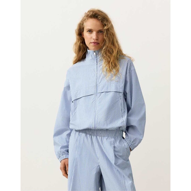 OYSHO Cotton blend striped track jacket in light blue