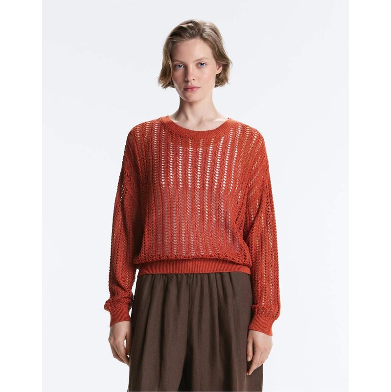 OYSHO Open knit rib jumper in burnt orange