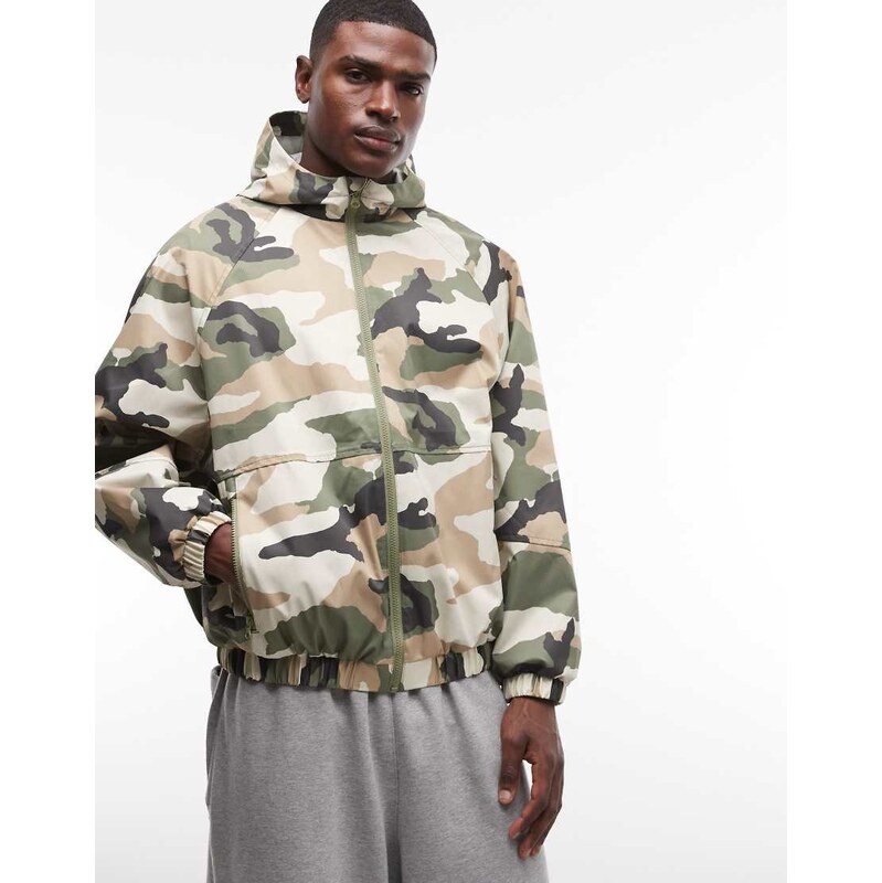 ASOS DESIGN stormMAX waterproof packaway rain jacket in camo