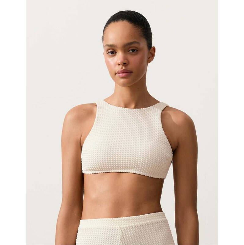 OYSHO Bubble-texture crochet bikini top in ecru-Neutral