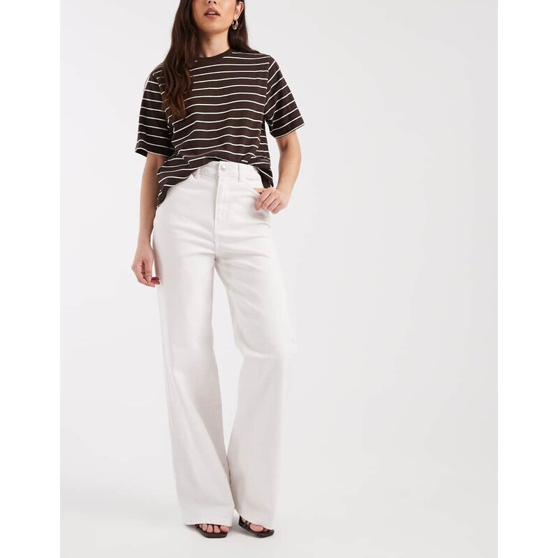 Pieces Selma high waisted wide leg jeans in white denim