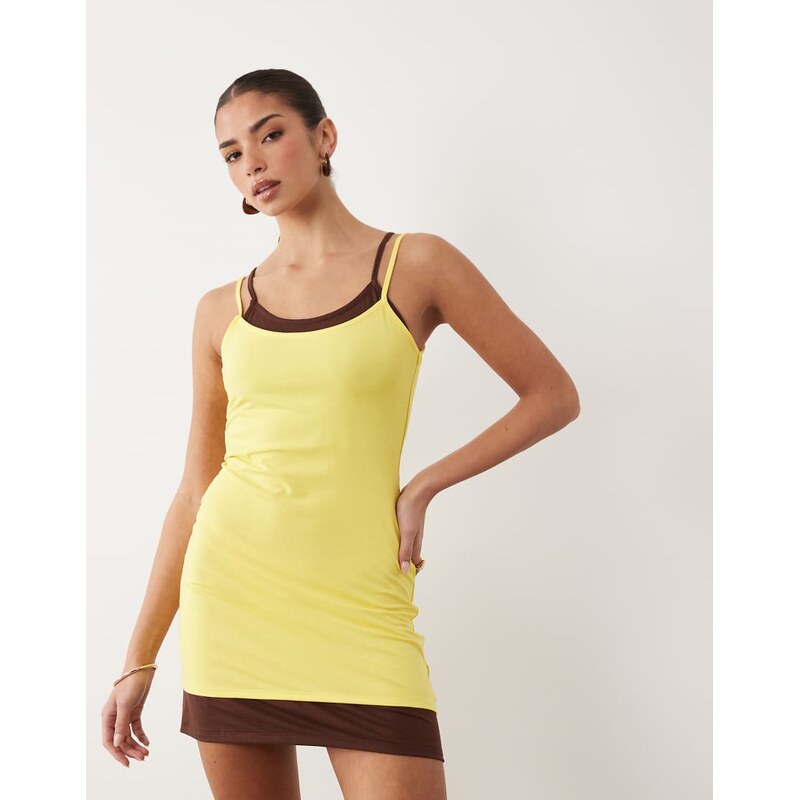 ASOS DESIGN double layer mini dress buttermilk and black-Multi