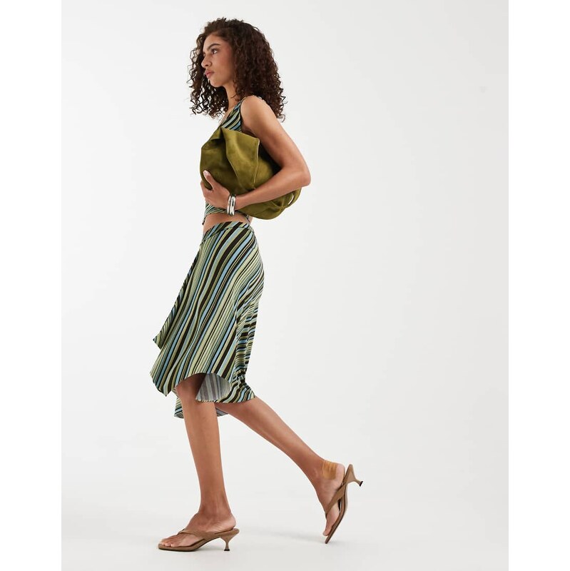 Motel co-ord Esmeray midi skirt in mixed green stripe